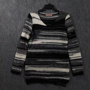 Elsamanda Sweater Tunic Womens L Wool Blend Striped Scoop Neck Knit Made Italy